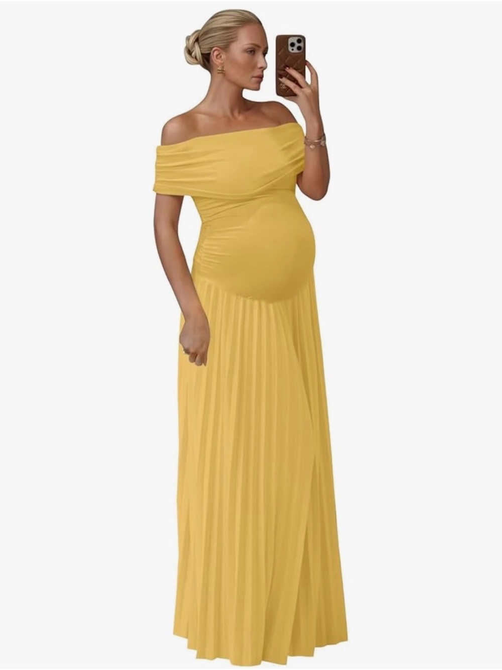 Yellow Off-the-Shoulder Maternity Maxi Dress